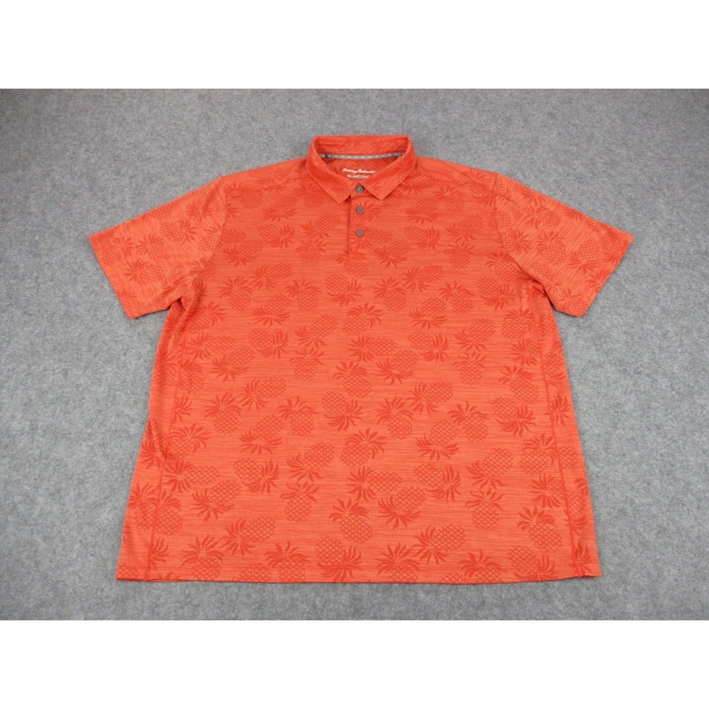Tommy Bahama Polo Shirt Men Extra Large Orange Island Zone Pineapple Inlay Print